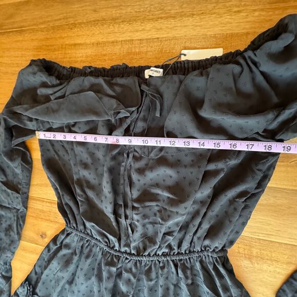 Rumored Senorita Mini Dress Black Off the Shoulder Sheer Witchy Fairy Grunge - Picture 14 of 16